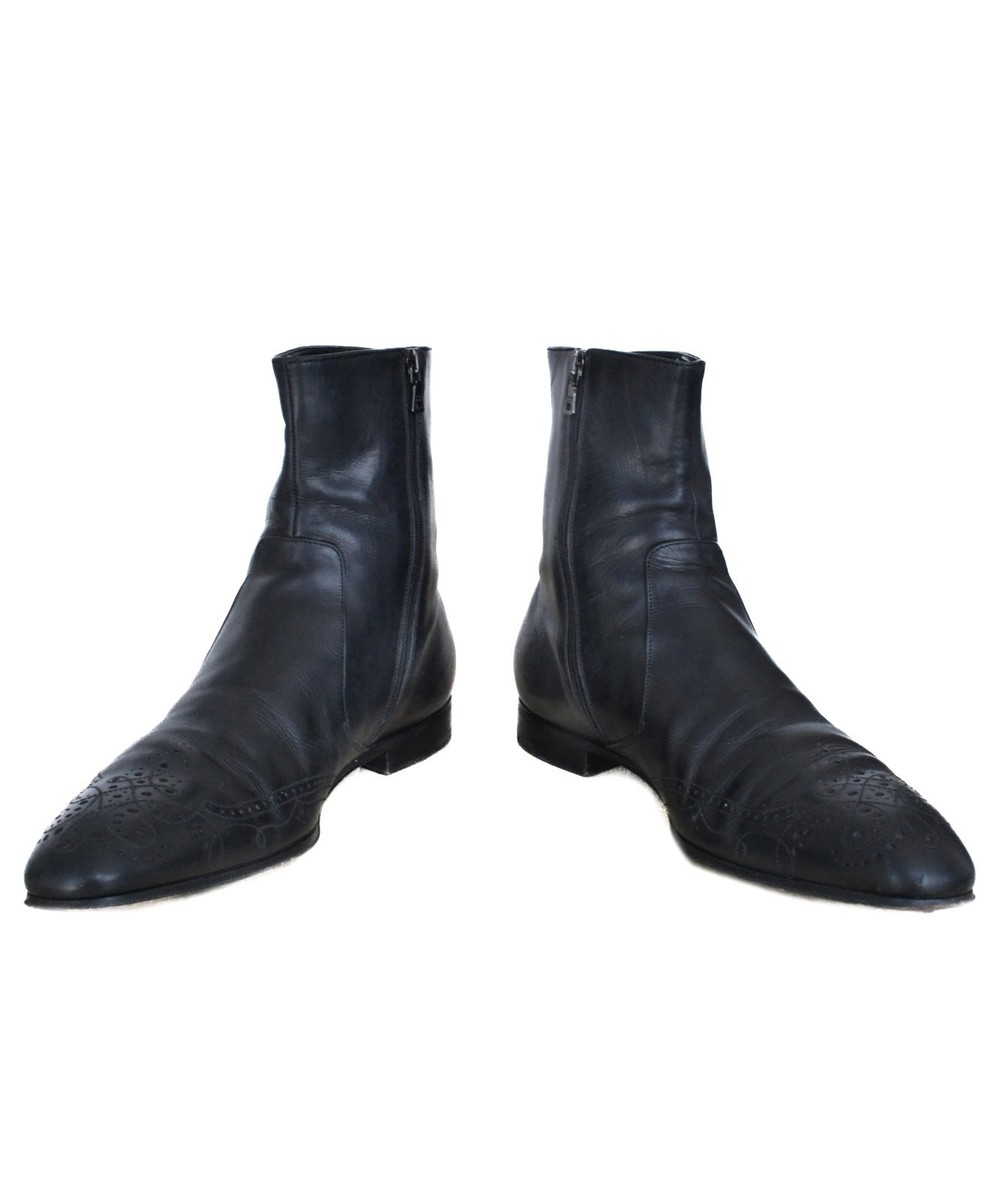 Vintage Mens PRADA Boots Ankle Leather Shoes Zip Cowboy Black | eBay