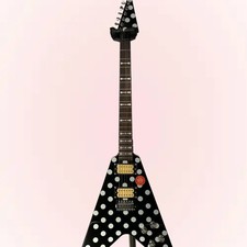 Fly V Solid Body&Neck Tremolo Bridge H-H Electric Guitar Black White Dots