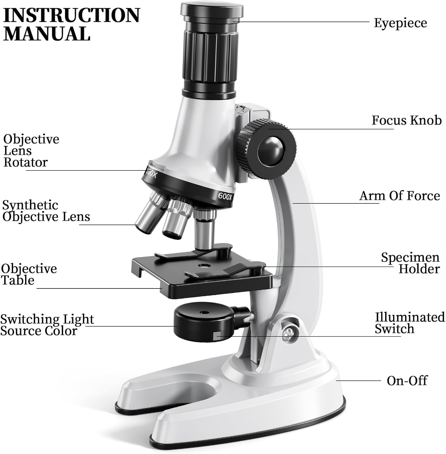 65 Pieces Microscope Kit for Kids Ages 5-7 8-13, 100X-1200X Magnification with 7