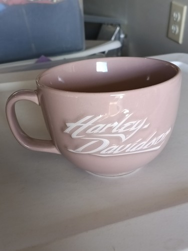 Harley Davidson Pink Cup Textured Embossed Logo Coffee Mug Soup Bowl
