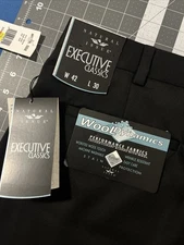 Natural Issue Dress Pants Mens 42x30 Black Executive Classic Wool Blend  - New