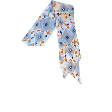 Vintage 1960s Acetate Geometric Long Headscarf Scarf White Orange Blue