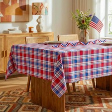 4th of July Red White and Blue Plaid Tablecloth - Waterproof Patriotic Independe