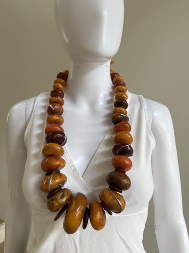 Large Resin Copal Long Beaded Necklace