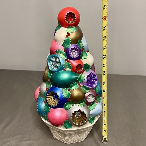Vintage seltener handbemalter Keramik Weihnachtsbaum gestapelt Ornament Herzstück 17 Zoll - Bild 17 von 17
