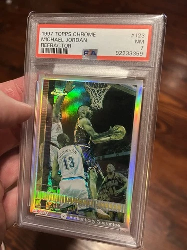 MICHAEL JORDAN 1997-98 TOPPS CHROME REFRACTOR PSA 7 NRMT CARD #123!