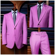 Men's Solid Cotton Blend Jacket Pant Sets for Groom Wedding Business Formal Wear