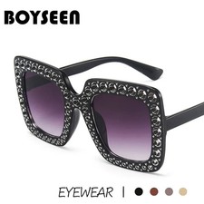 BOYSEEN Crystal Oversized Sunglasses for Women Rhinestone Square Diamond Sun Gla