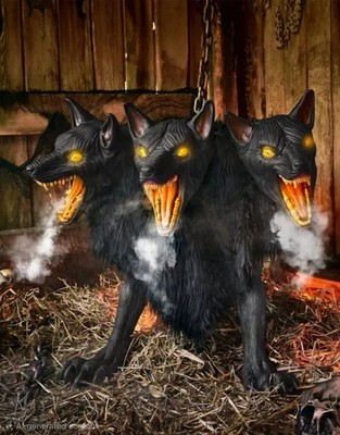 Spirit Halloween Cerberus 3 Headed Dog Animatronic Fog Motion Activated 31'' 