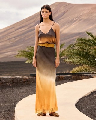 Women's Mes Demoiselles Trinity Maxi Ocre Silk Tie- Dye Skirt Size 40 - US 8 NWT
