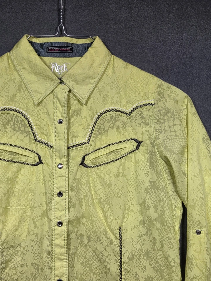 Camisa a Presión Wrangler Rock 47 Para Mujer Manga Larga Amarillo Estrás Talla M HERMOSA Foto 3 de 4