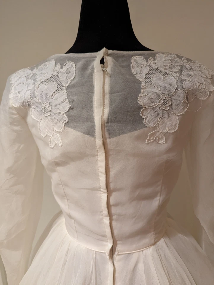 Vestido de novia vintage de tul de encaje blanco sin marca de los años 50 falda interior con cremallera trasera  Foto 4 de 4