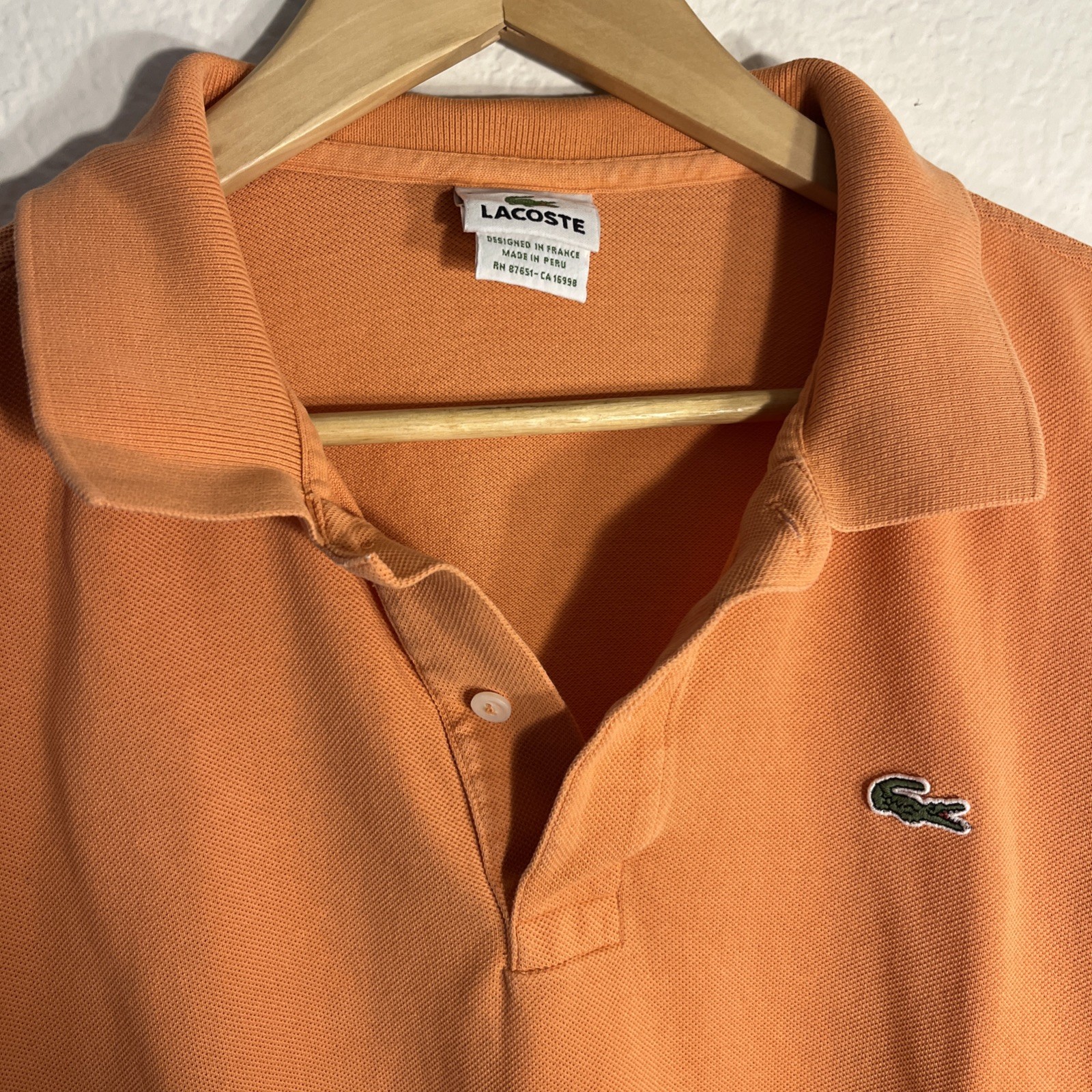 Lacoste Polo Shirt Mens XL 6 Orange Pique Cotton Tennis Prep Preppy Logo Golf thumbnail 3