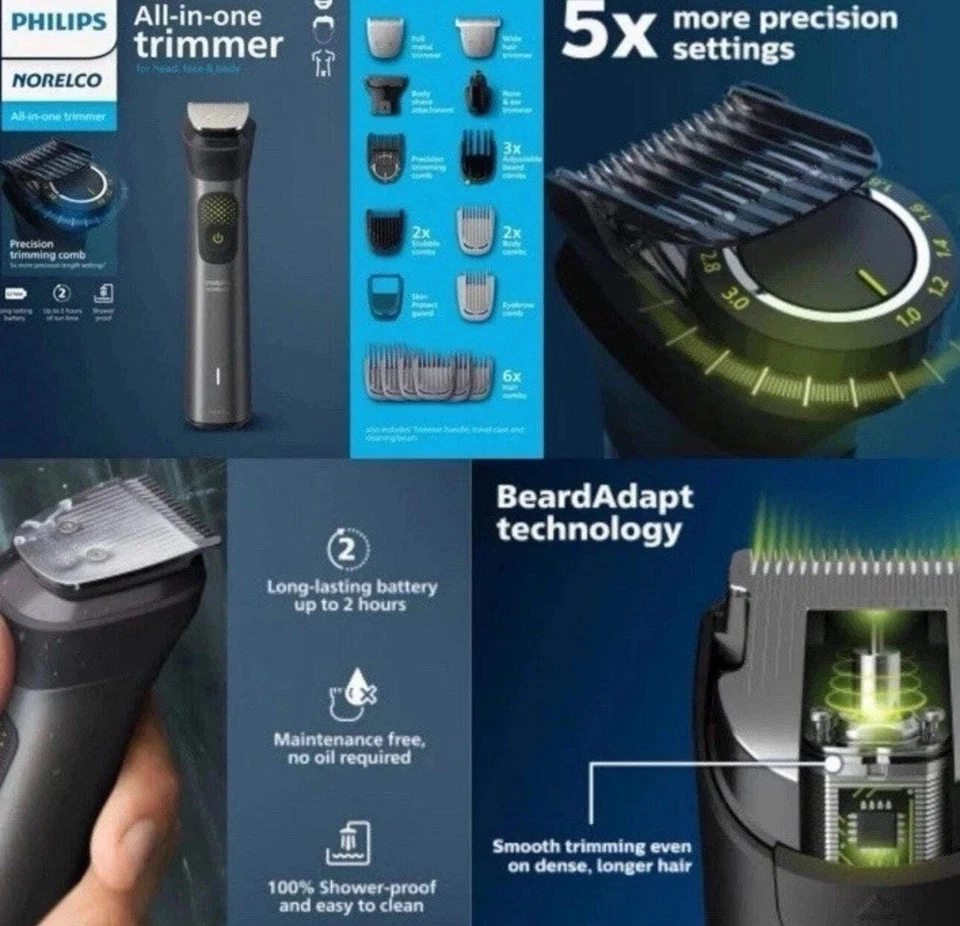 Philips Norelco All In One Trimmer 24 Tools & Accessories Head Face Body Wet Dry - Image 2 of 4