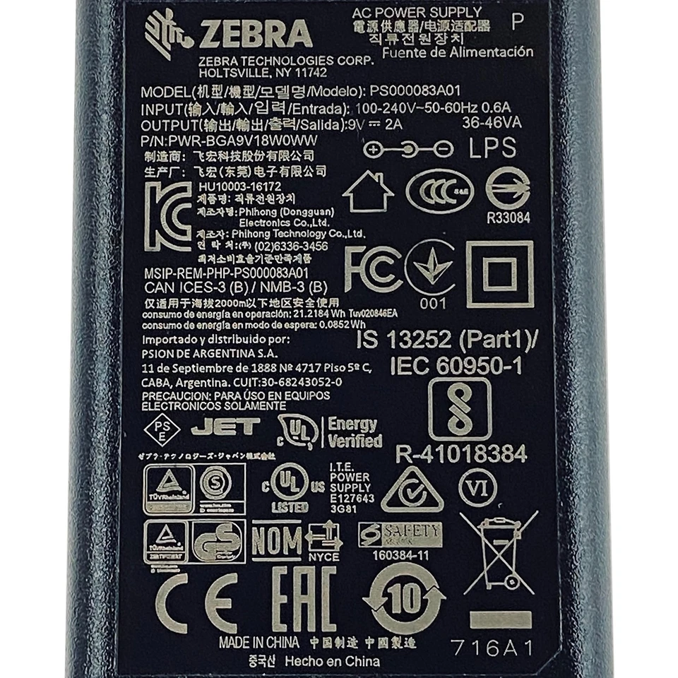 NEW Genuine Zebra AC Adapter PS000083A01 Power Supply 9V 2A - Image 2 of 4