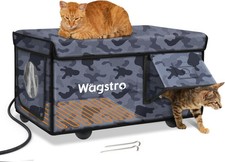 Heated Cat House for Outside, Waterproof Awning  Escape Door Heated Cat Houses
