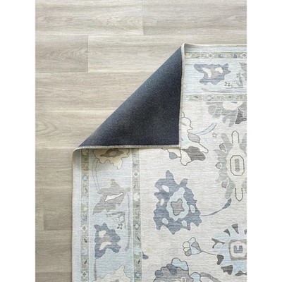 FAME Living Cream Blue Oushak Floral Washable Rug for Living Room 80 x300 cm