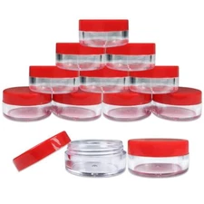20 Pieces 10G/10ML Round Cosmetic Cream Clear Plastic Sample Pot Jars Red Lids