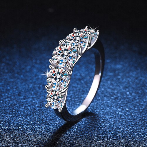 3.8ct 5 Stone Moissanite Eternity Ring for Women 925 Sterling Silver Pass Tester