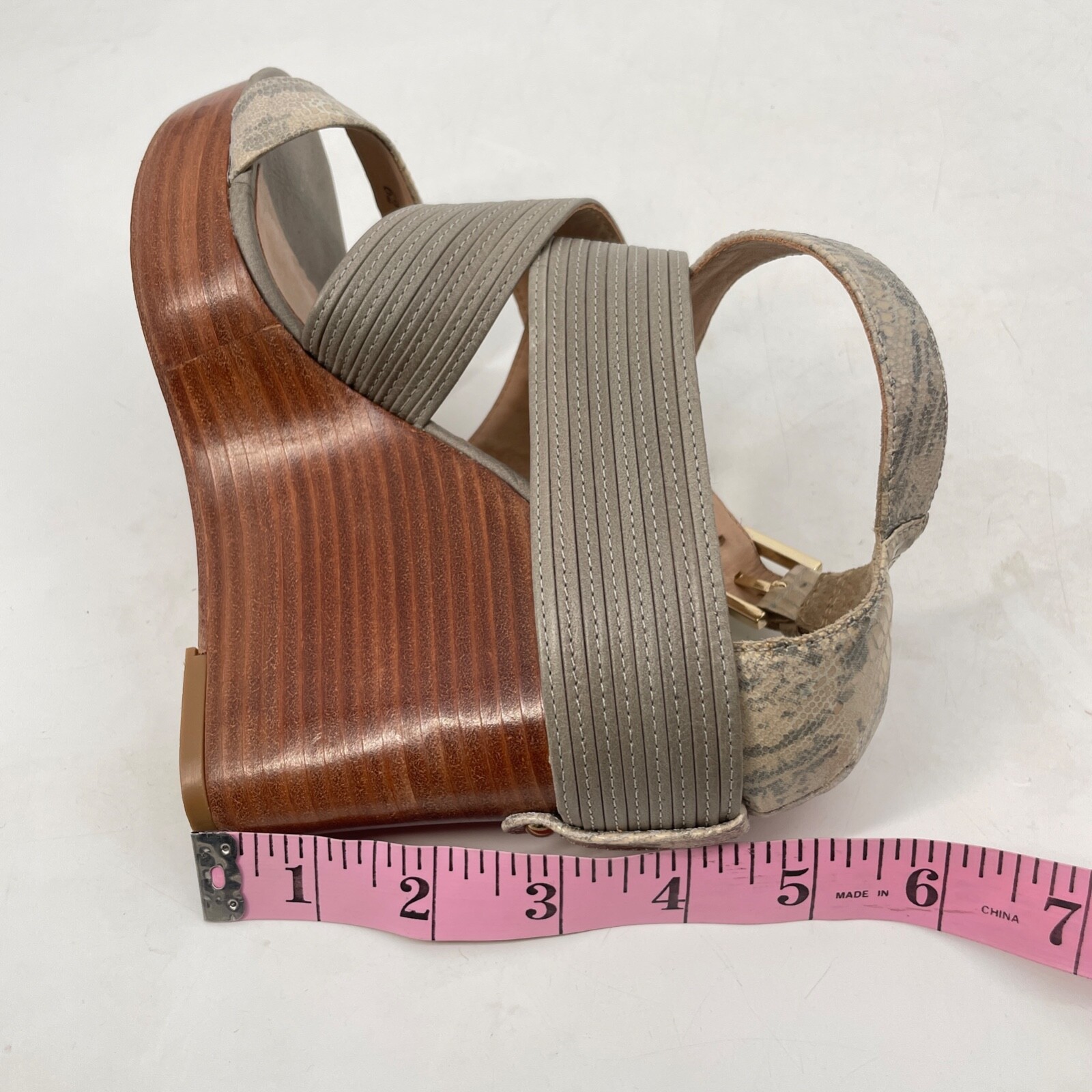 APL Sandali donna Rebecca Minkoff 6 5 zeppa plateau grigio stampa animalier pelle serpente