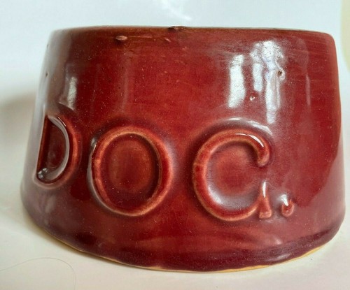 Vintage McCoy Pottery Glaze Maroon Dog Bowl Marked - Picture 4 of 6