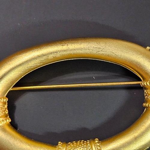 JJ matt goldfarbene ovale Brosche mit Hänger Kunstperlen Brosche Anstecknadel Vintage - Bild 5 von 12