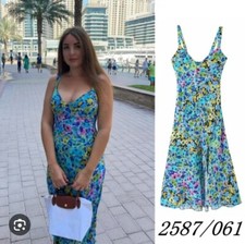 ZARA BLUE FLORAL PRINTED STRAPPY DRESS SIZE S BNWT