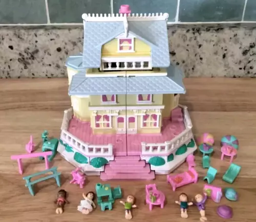 Polly Pocket Clubhouse Pop-Up Party Play House 1995 Bluebird +26 Original Pieces