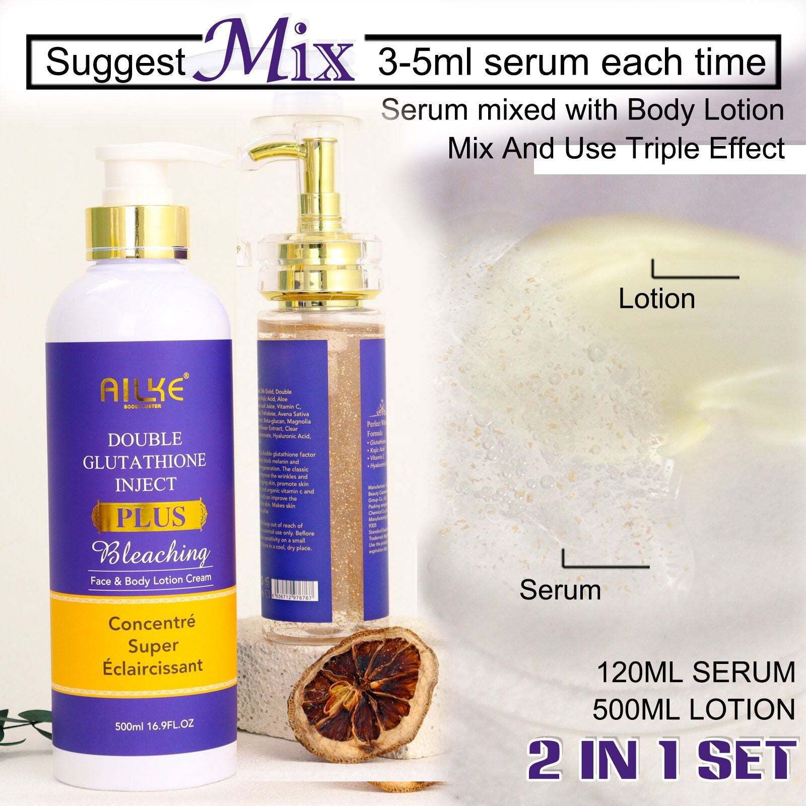 AILKE Glutathione Serum & Lotion for Skin Whitening & Dark Spot Removal