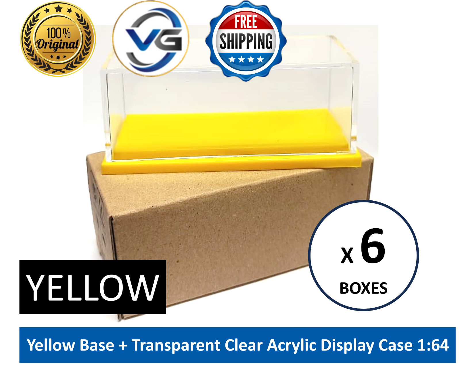 6 x Acrylic Display Case 1:64 (Yellow) Base For Diecast Model Car(Free Shipping)