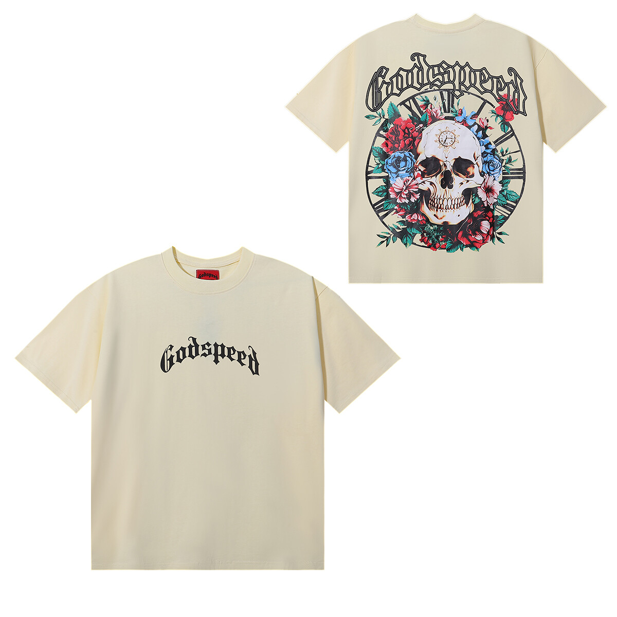 Godspeed スカルデザイン Tシャツ Godspeed Skull Graphic T-Shirt, Cream Color, Short Sleeve