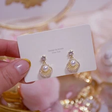 Fashion 14K Gold Filled exquisite geometric shell pearl earrings