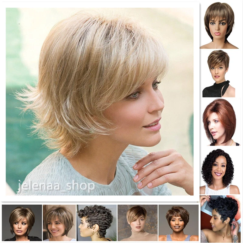 Women Ladies Natural Short Wavy Curly Pixie Cut Hair Full Cosplay Wig