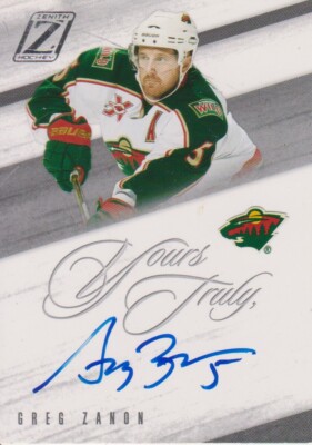 2010-11 Zenith Yours Truly Autographs Greg Zanon - Minnesota Wild