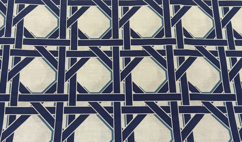 Crate & Barrel Julien Shower Curtain Navy Blue Lattice 72" x 72" Made in Italy - Image 4 of 4