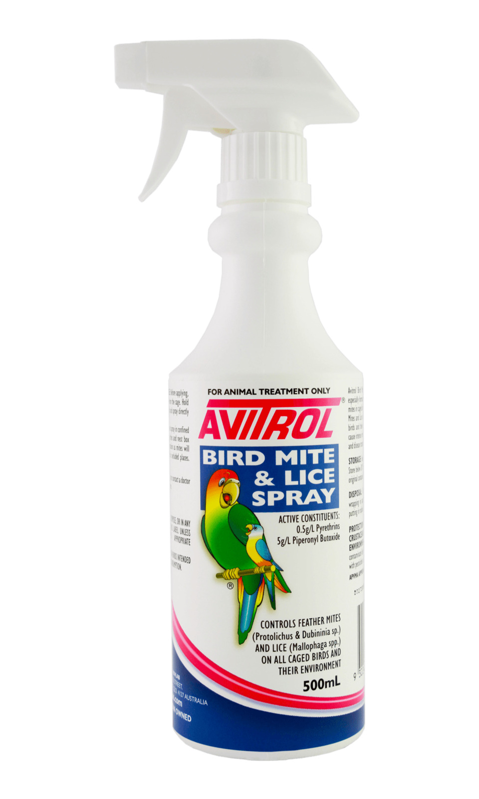 Avitrol Bird Mite & Lice Spray 500ml. Controls feather mites and lice on cage...