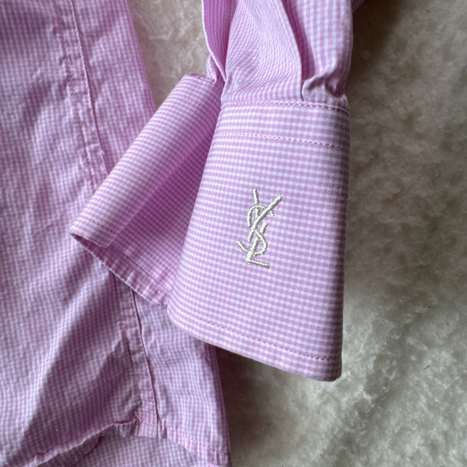 Yves Saint Laurent Rosa Micro Check Made Camicia Abito Uomo Tg XXL Preppy10