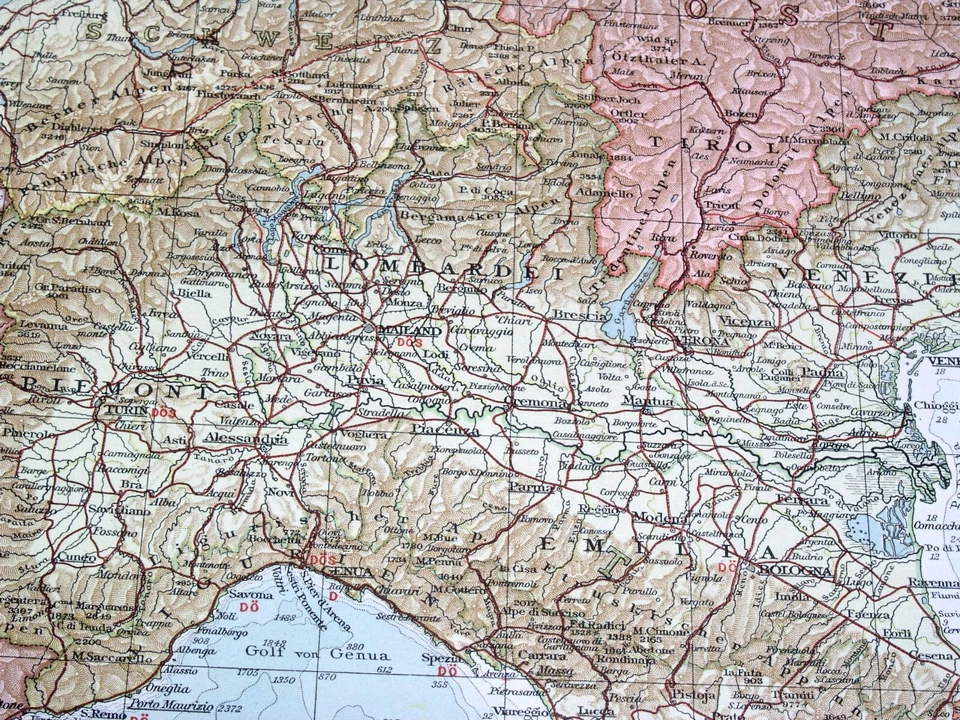 MAPA ANTIGUO ORIGINAL DE ITALIA TOSCANA SICILIA ROMA NÁPOLES VENECIA CALABRIA de 1914 Foto 2 de 4