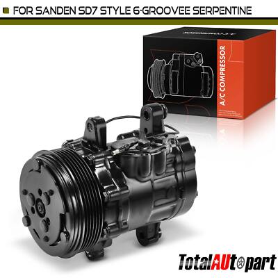 1x New Black A/C Compressor with Clutch for Sanden SD7 6-Groove ...