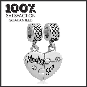 Silver Plated Mother And Son Heart Charm Beads Pandora Bracelet