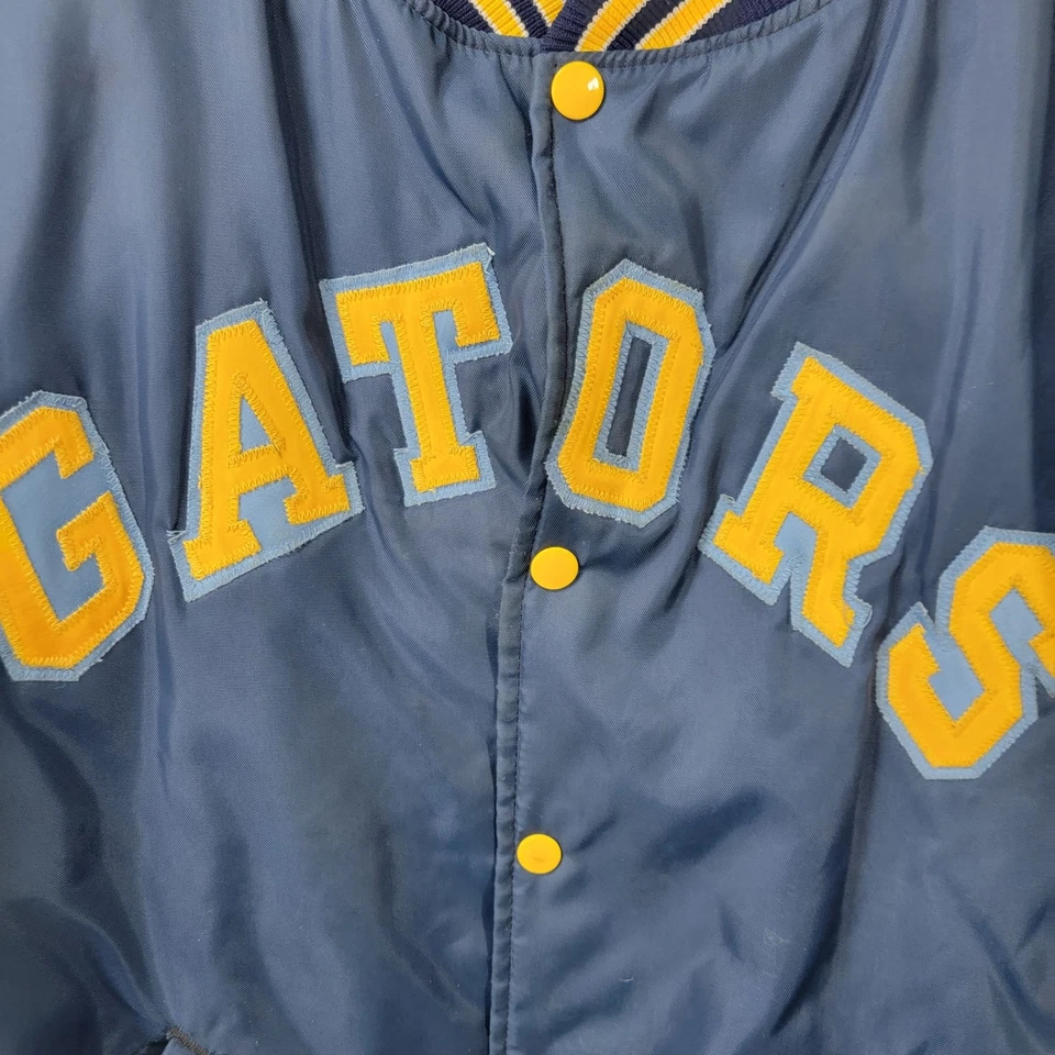 Vintage Howe Gators 60 Bomber Varsity Jacket XL Satin  Blue Yellow 90's Made USA - Image 2 of 4