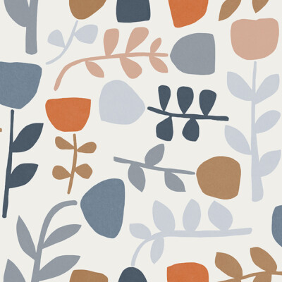 4066-26535 Juni Orange Abstract Tulips Scandinavian Non Woven Unpasted Wallpaper