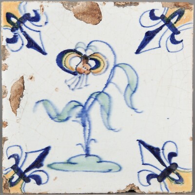 Nice Dutch Delft polychrome accolade tile, Turk's-cap Lily, mid 