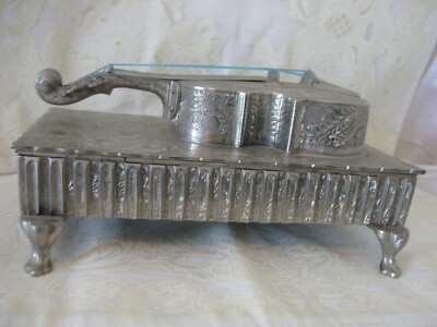 Vintage Fred Zimbalist Thorens music box violin on blue velvet
