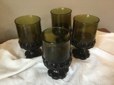 4 Vtg TIFFIN FRANCISCAN Madeira Olive Green 6 oz Footed Glasses Goblets 5 x 2.5