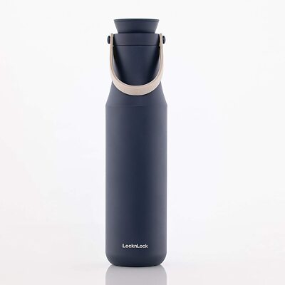 LocknLock Metro Tumbler Double Cap S/S Bottle w/ Hand Strap 24oz, Navy