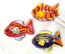 3 Tropix Tropical Fish Plate Bowl Set Appetizer Sushi Candy Serving Nuts Dish