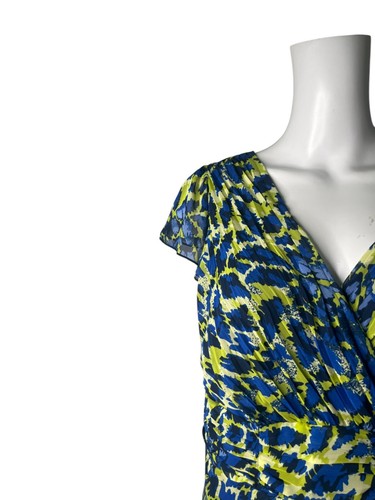 Per Una M&S Maxi Dress Size 16 Womens EU44 Blue & Green Chiffon V-Neck Zip Up - Picture 8 of 11