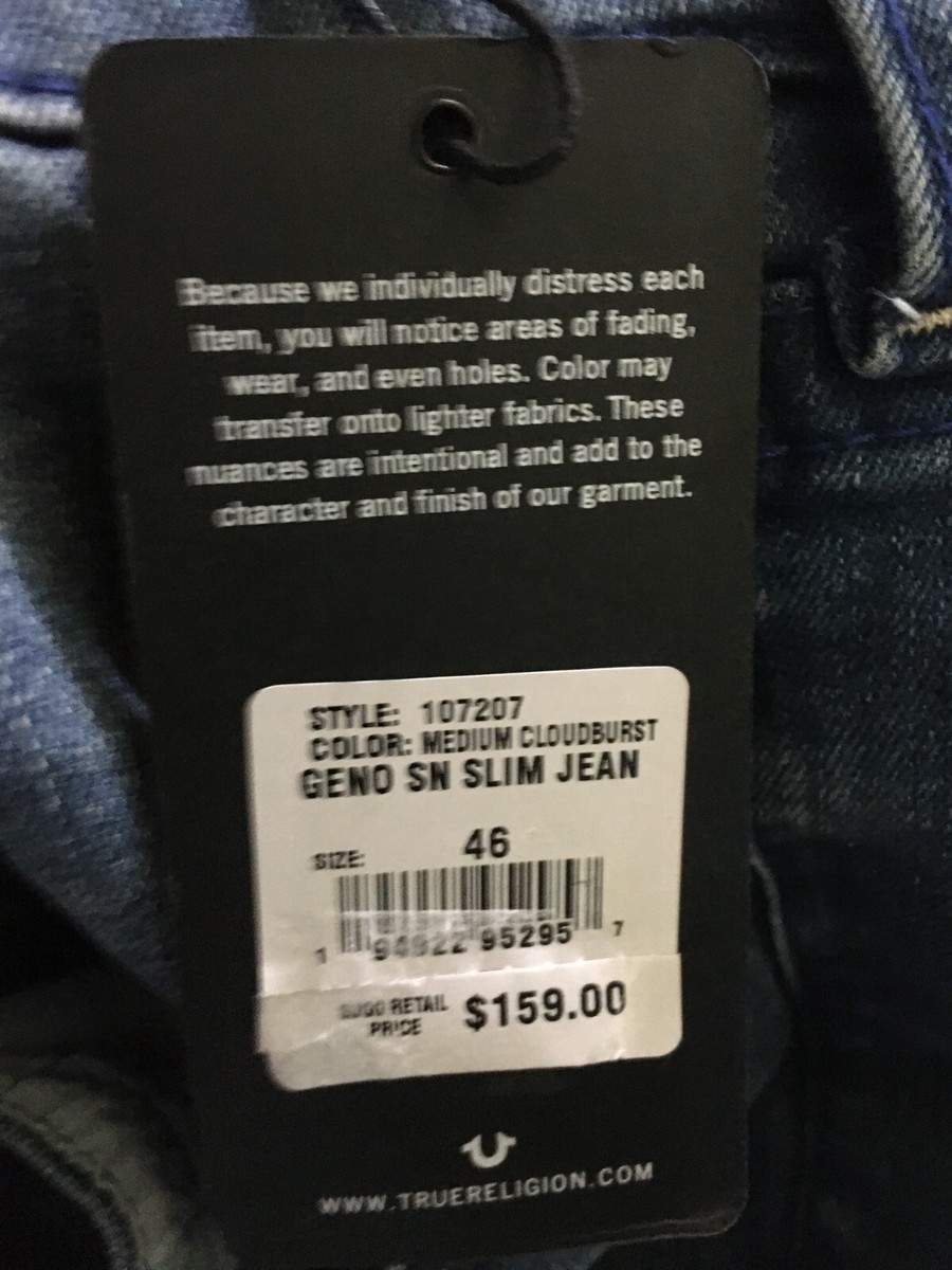 True Religion Mens Jeans Geno Relaxed Slim Cloudburst Size W46