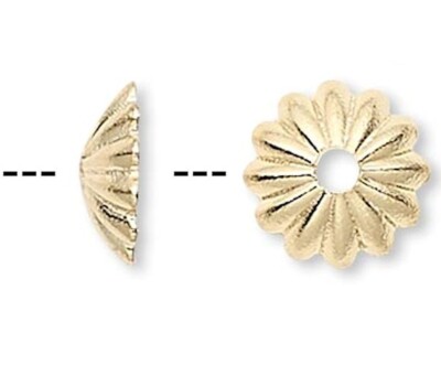 Bead Cap, 100 Gold Plated Brass 6x1.5mm Ribbed Bead Caps to Fit 6-8mm Beads